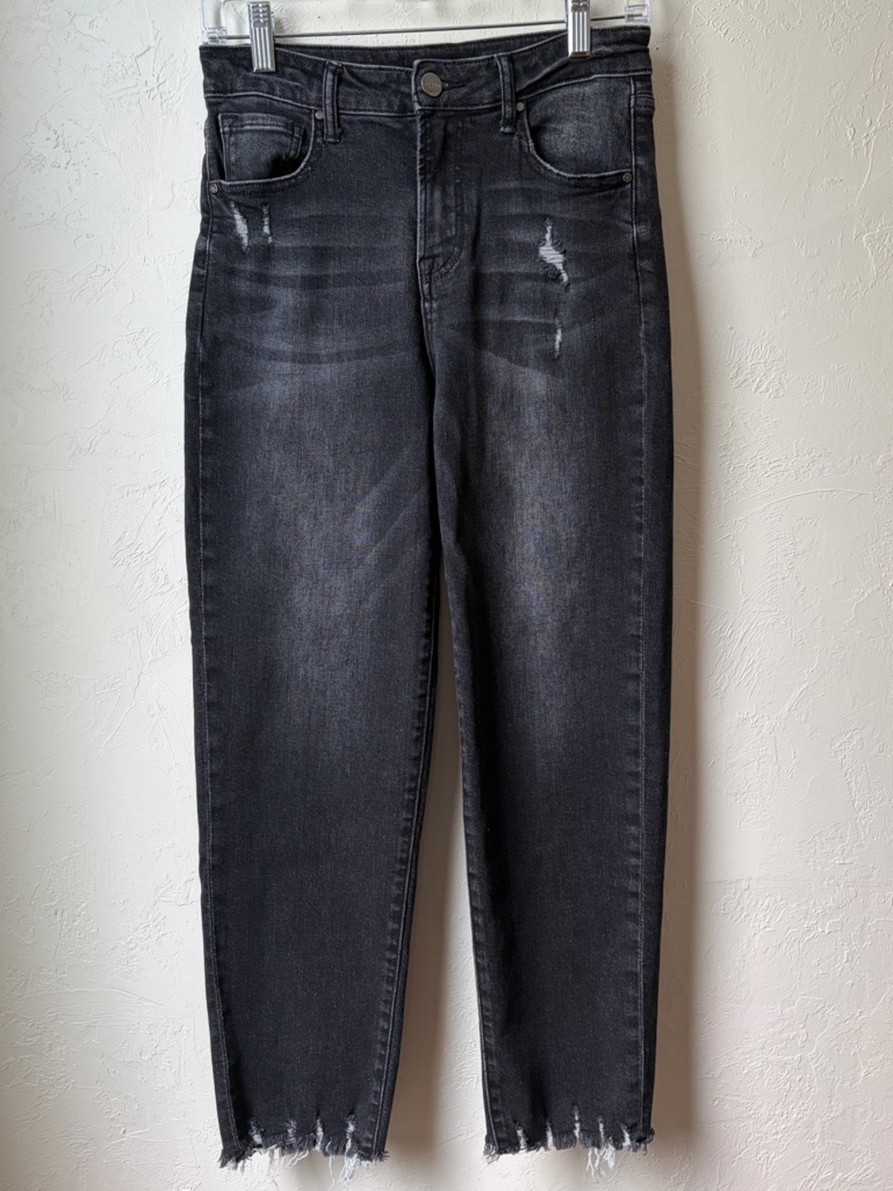 Risen Black Gray Slim Straight Ankle Jeans Raw Hem High Rise Size 26